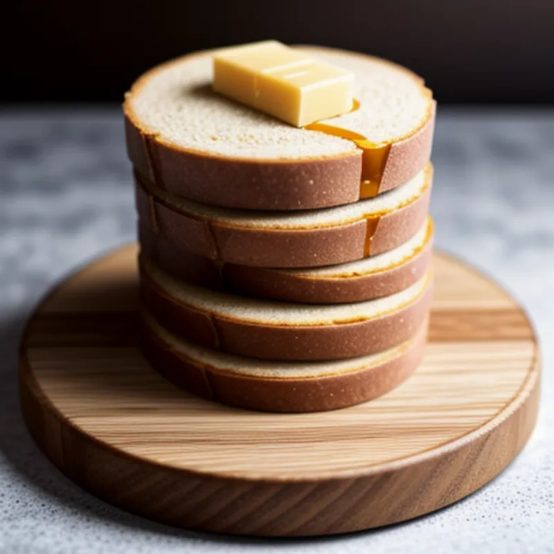 stack of warm bolus bread topped with butter and honey